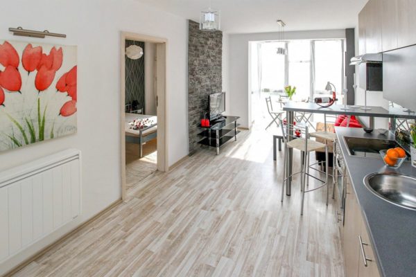 cuisine en longueur et radiateur a inertie